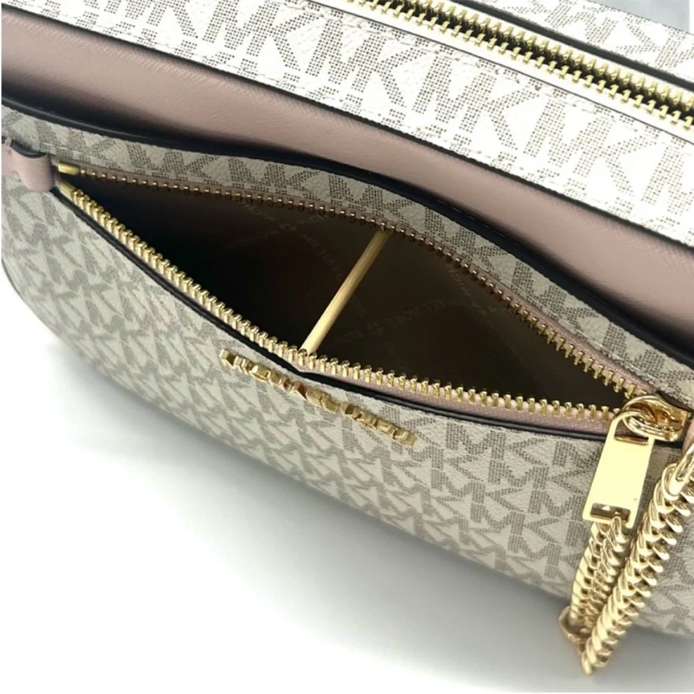 Michael Kors Jet Set LG Signature Logo Crossbody Bag & Matching Trifold Wallet - Picture 9 of 14